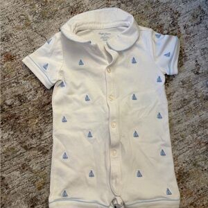 Ralph Lauren White Romper with Blue Embroidery